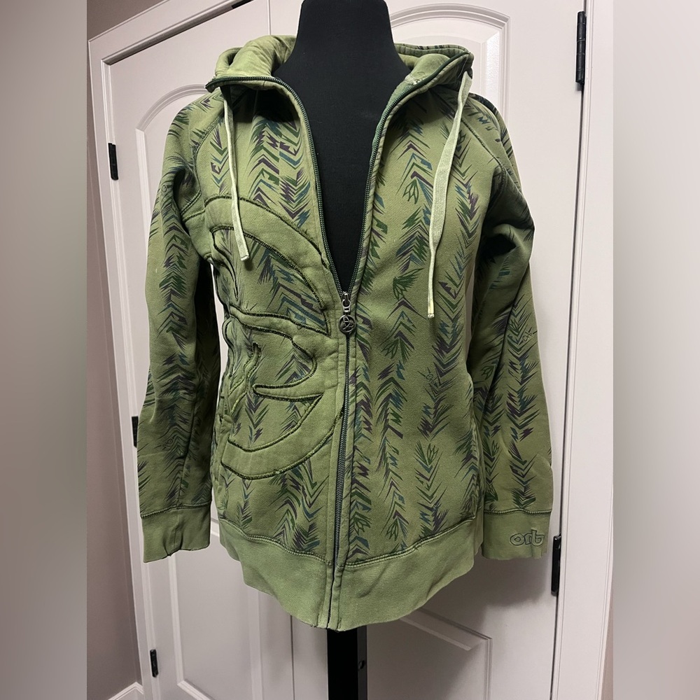 3 for $30 Olive Patterned Women's Zip up Hooded Jacket